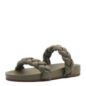 Kaanas Coco Braided Leather Sandal - Olive Green - Size 10